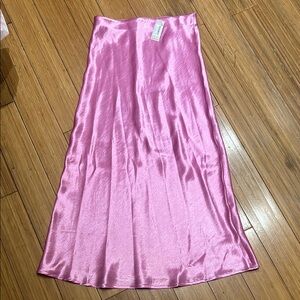 Pink satin midi skirt